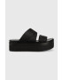 Calvin Klein Jeans Natikači FLATFORM SANDAL WEBBING ženski bež barva YW0YW00966 - Pepit.si