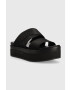 Calvin Klein Jeans Natikači FLATFORM SANDAL WEBBING ženski bež barva YW0YW00966 - Pepit.si