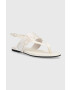 Calvin Klein Jeans Sandali FLAT SANDAL WEBBING ženski bež barva YW0YW00956 - Pepit.si