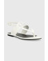 Calvin Klein Jeans Usnjeni sandali FLAT SANDAL HW ženski bela barva YW0YW00953 - Pepit.si