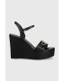 Calvin Klein Usnjeni sandali WEDGE 70HH W/HW ženski črna barva HW0HW01485 - Pepit.si