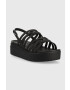 Crocs Sandali Brooklyn Strappy Low Wedge ženski črna barva 206751 - Pepit.si