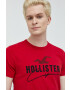 Hollister Co. Bombažna kratka majica rdeča barva - Pepit.si