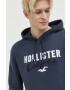 Hollister Co. Pulover moška mornarsko modra barva s kapuco - Pepit.si