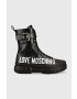 Love Moschino Usnjeni nizki škornji ženski črna barva JA24025G1HIA0000 - Pepit.si