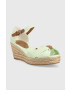 Tommy Hilfiger Sandali HIGH WEDGE SEERSUCKER ženski zelena barva FW0FW07158 - Pepit.si