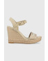 Tommy Hilfiger Sandali SEASONAL WEBBING WEDGE ženski bež barva FW0FW07088 - Pepit.si