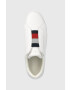 Tommy Hilfiger Usnjene teniske ELASTIC SLIP ON SNEAKER ženske bela barva FW0FW07032 - Pepit.si