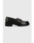 Tommy Hilfiger Usnjeni mokasini TH ICONIC LOAFER ženski črna barva FW0FW07412 - Pepit.si