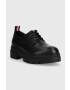 Tommy Hilfiger Usnjeni polškornji Leather Lace Up Shoe ženski črna barva - Pepit.si