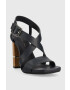 Tommy Hilfiger Usnjeni sandali HARDWARE BLOCK HIGH HEEL mornarsko modra barva FW0FW07016 - Pepit.si