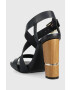 Tommy Hilfiger Usnjeni sandali HARDWARE BLOCK HIGH HEEL mornarsko modra barva FW0FW07016 - Pepit.si