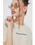 Tommy Jeans Bombažna kratka majica bež barva - Pepit.si