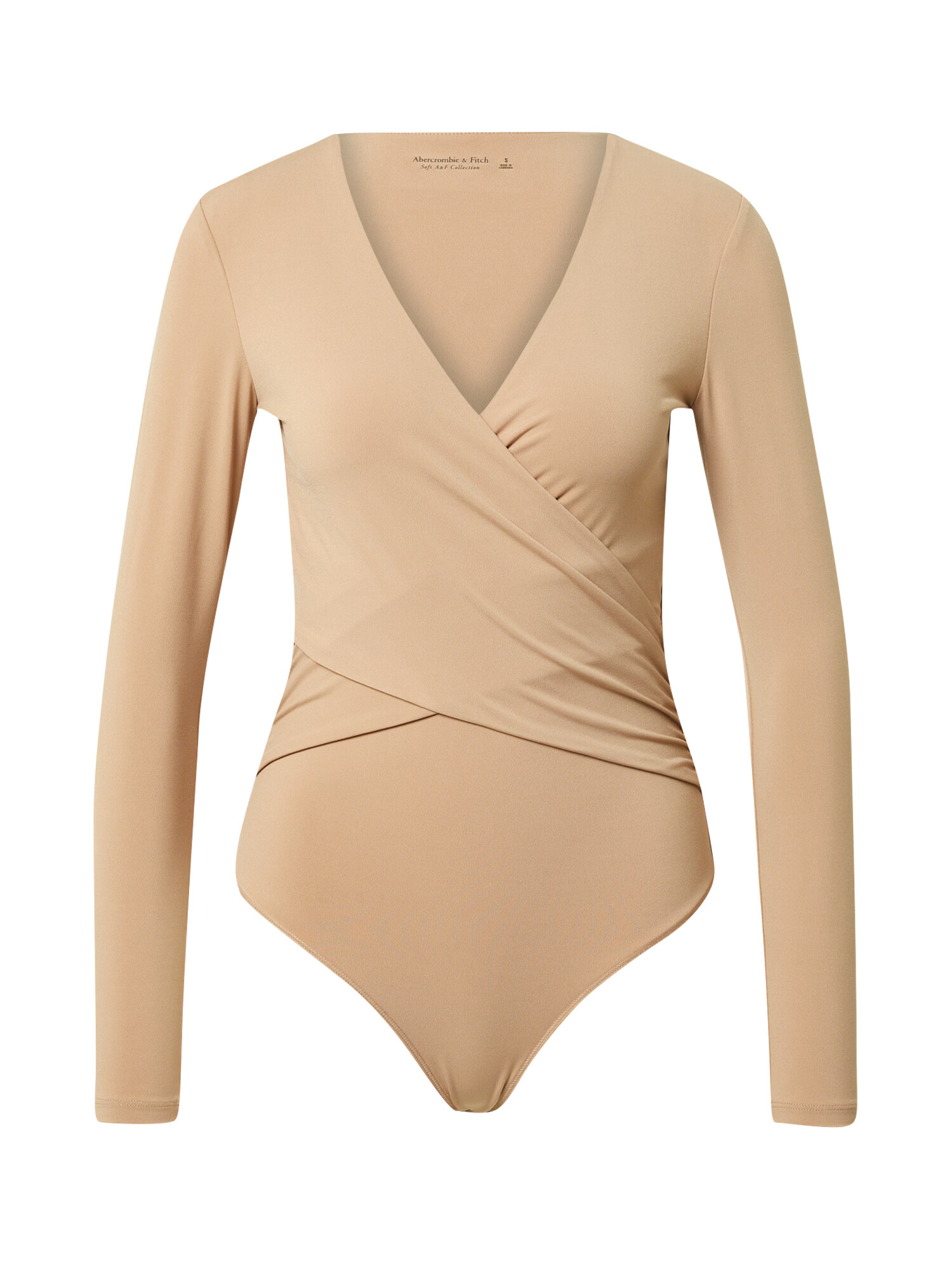 Abercrombie & Fitch Bodi majica 'LS SLINKY RUCHED WRAP BODYSUIT' svetlo rjava - Pepit.si