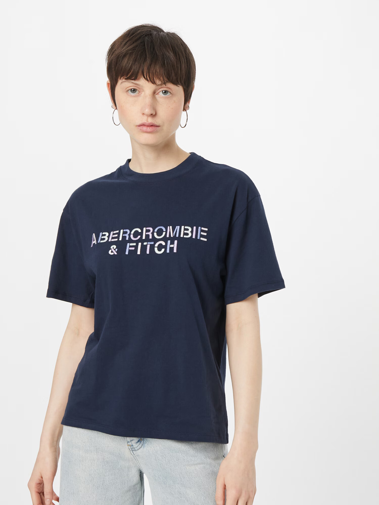 Abercrombie & Fitch Majica nočno modra / svetlo modra / bela - Pepit.si