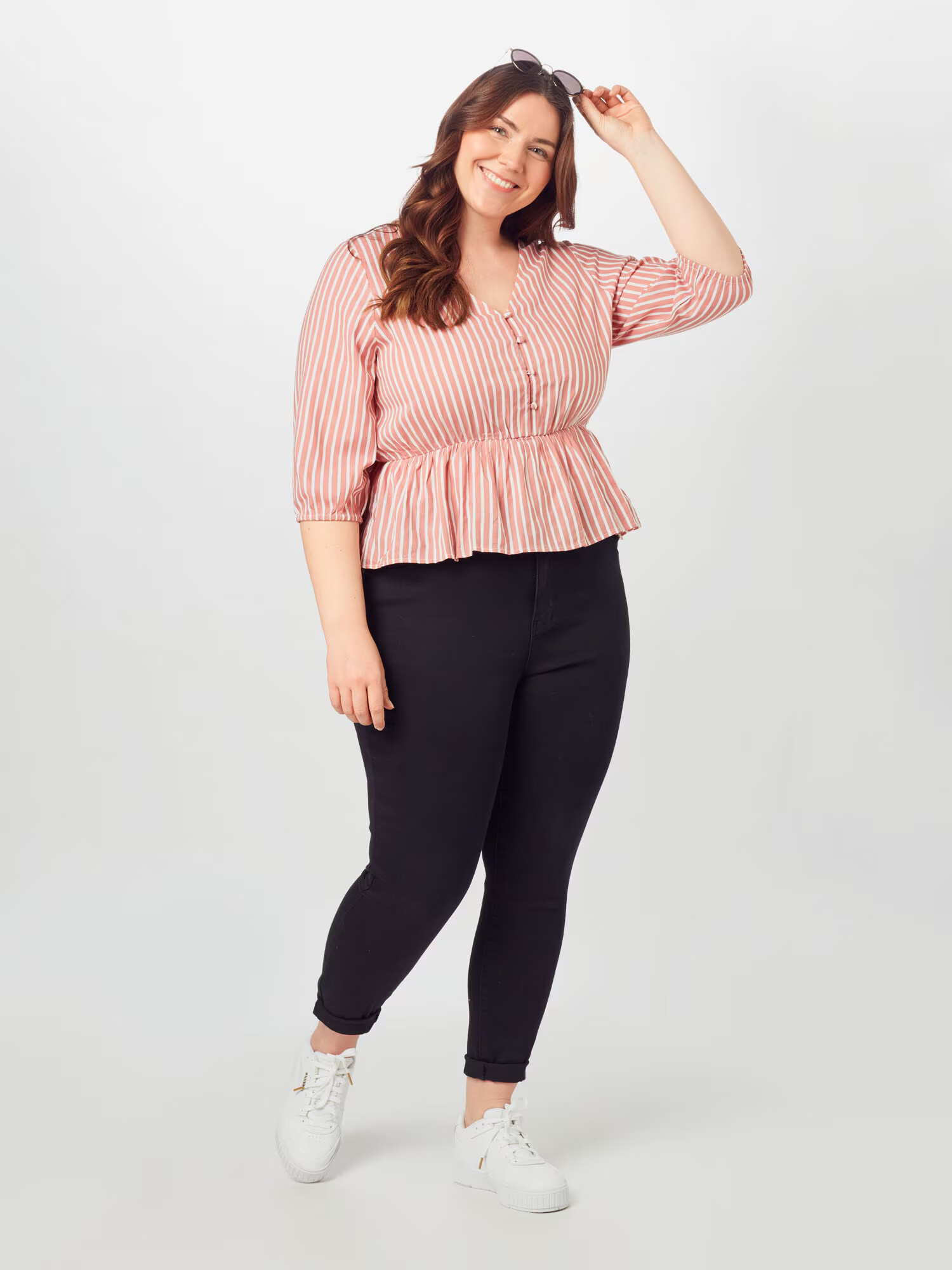 ABOUT YOU Curvy Bluza 'Linn' roza / bela - Pepit.si