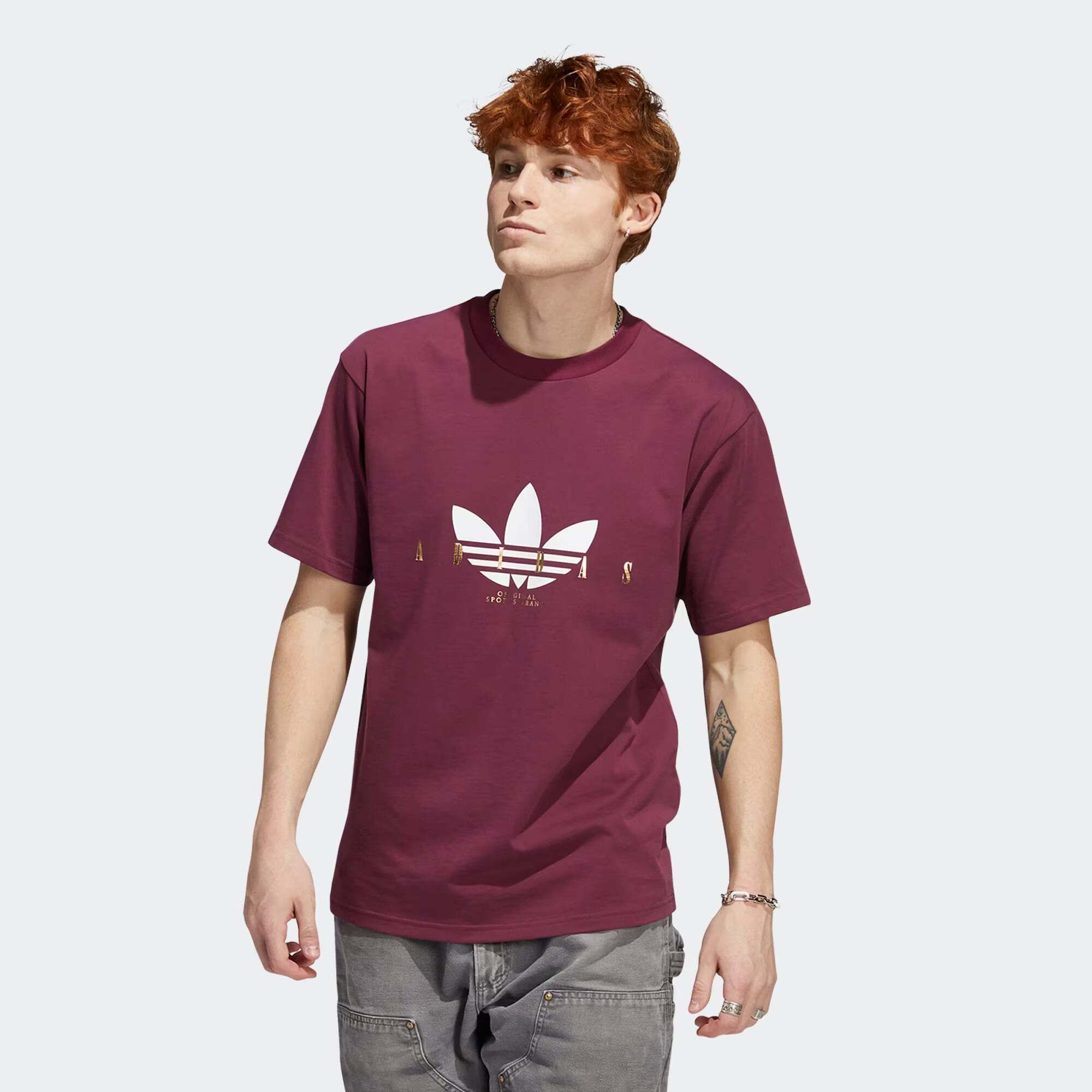 ADIDAS ORIGINALS Majica 'Trefoil Script' zlata / vinsko rdeča / bela - Pepit.si