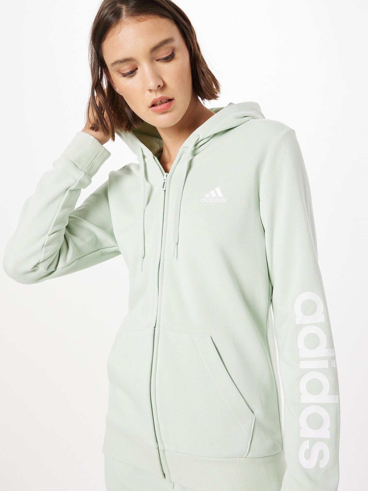 ADIDAS SPORTSWEAR Športna jopa na zadrgo pastelno zelena / bela - Pepit.si