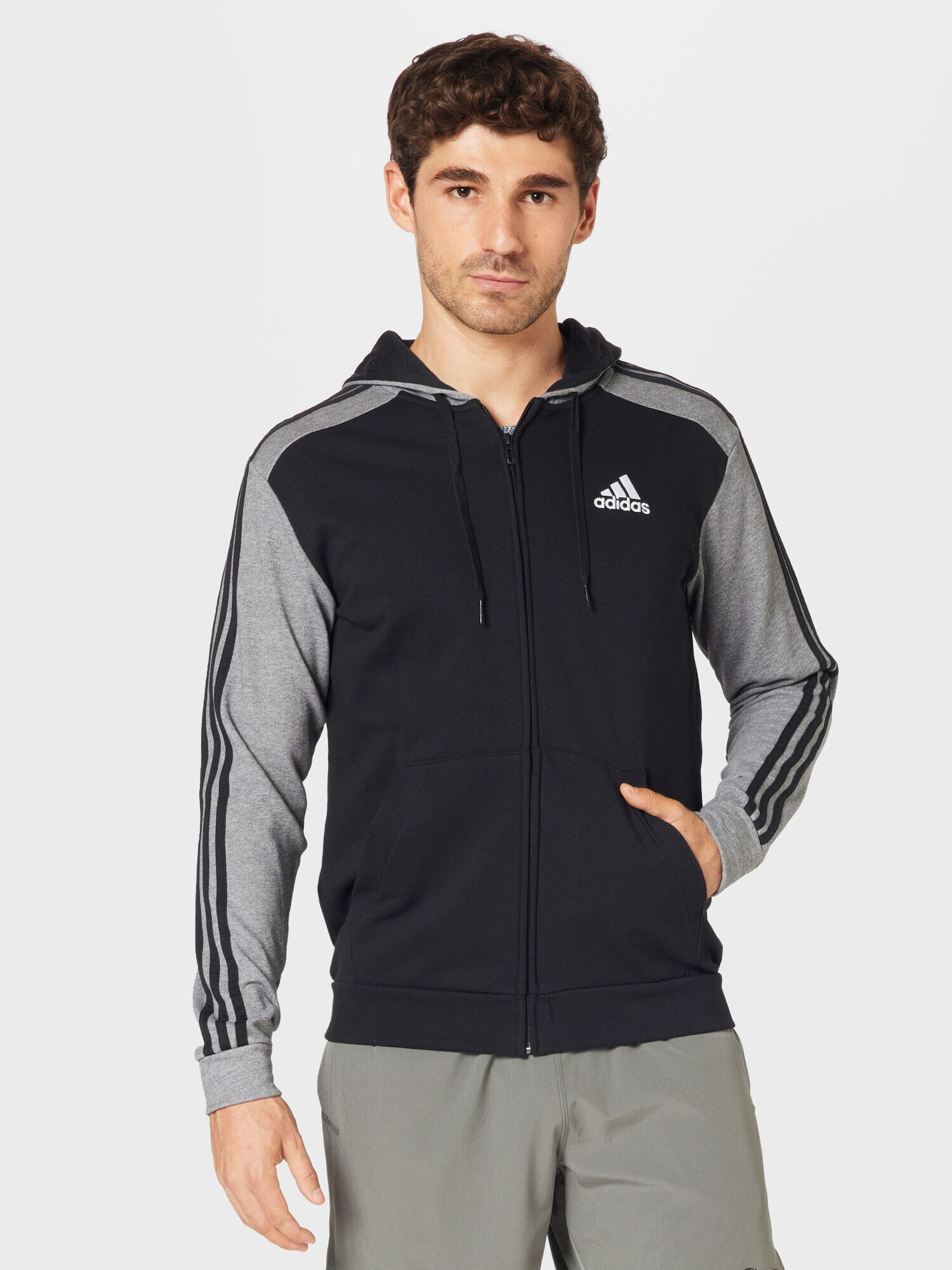 ADIDAS SPORTSWEAR Športna jopa na zadrgo siva / črna / bela - Pepit.si