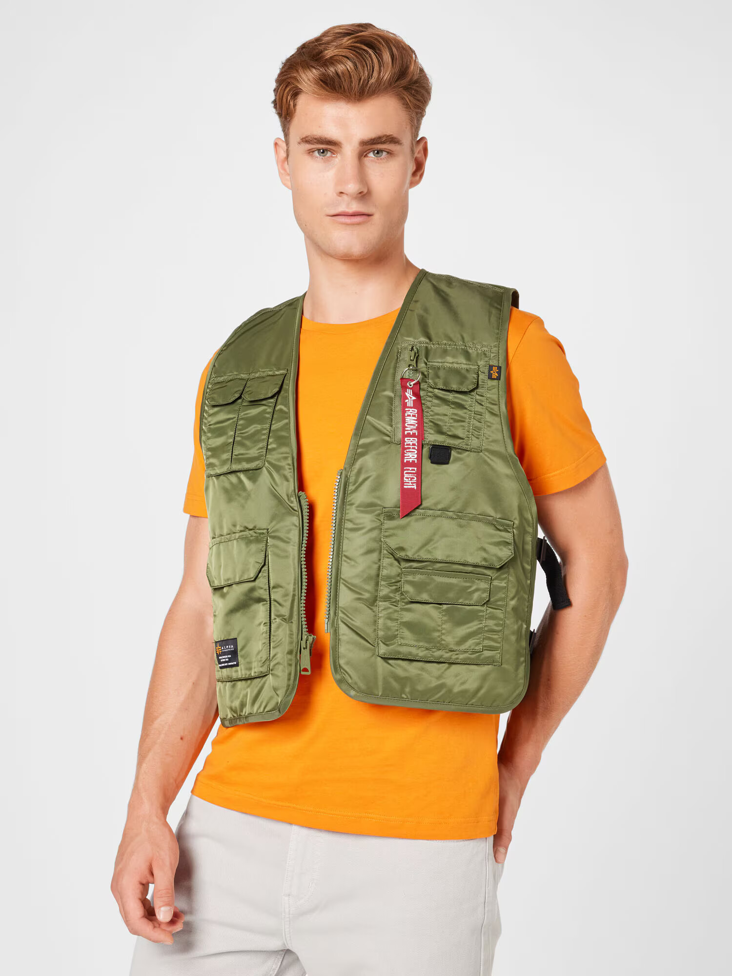 ALPHA INDUSTRIES Brezrokavnik 'Utility' oliva / oranžna / rdeča - Pepit.si