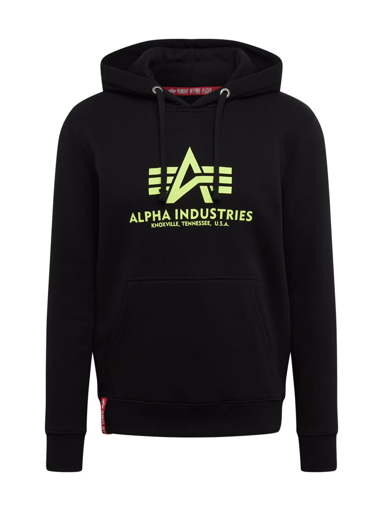 ALPHA INDUSTRIES Majica 'Basic Hoody Neon Print' neonsko rumena / črna - Pepit.si