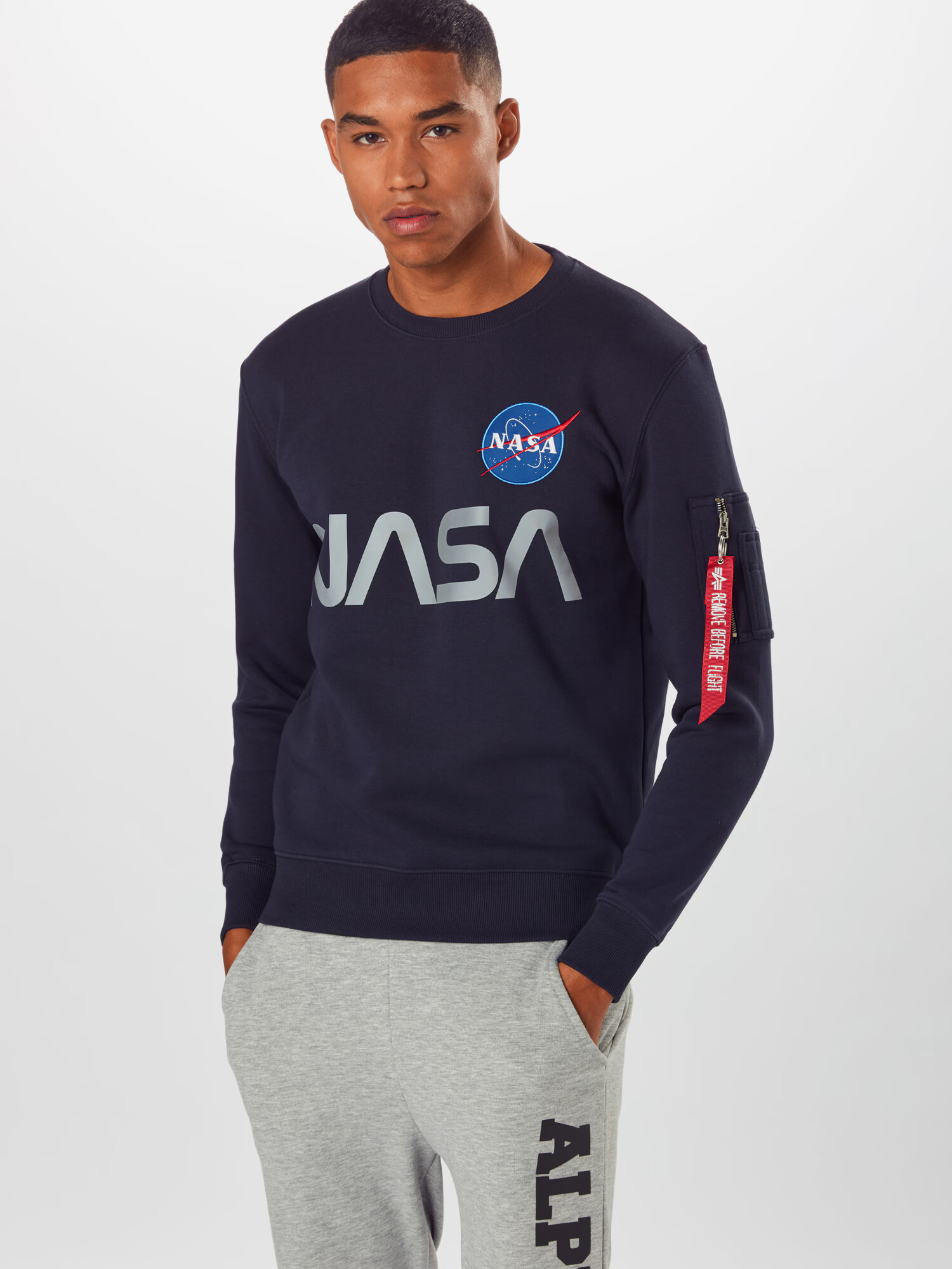 ALPHA INDUSTRIES Majica 'Nasa' marine / mornarska / svetlo siva / bela - Pepit.si