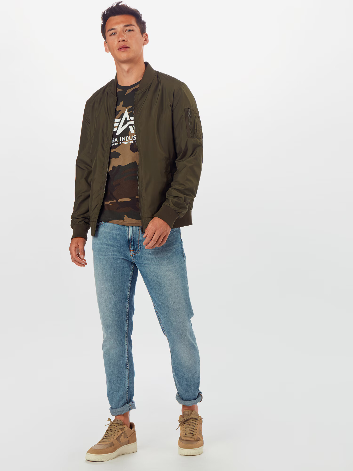 ALPHA INDUSTRIES Majica temno bež / rjava / oliva / bela - Pepit.si