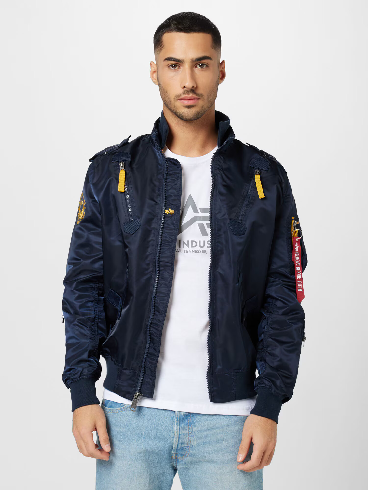 ALPHA INDUSTRIES Prehodna jakna 'Falcon II' mornarska / rumena / črna - Pepit.si