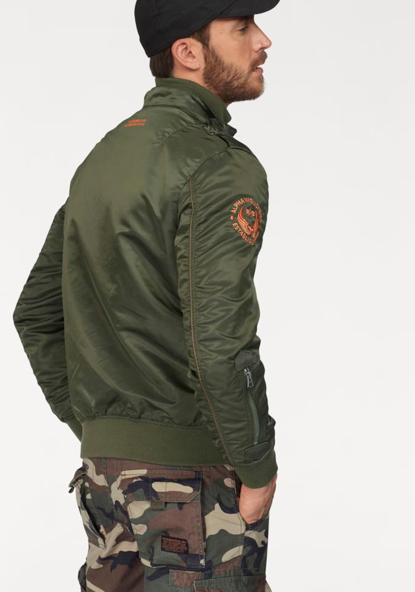 ALPHA INDUSTRIES Prehodna jakna 'Falcon II' temno zelena / oranžna - Pepit.si