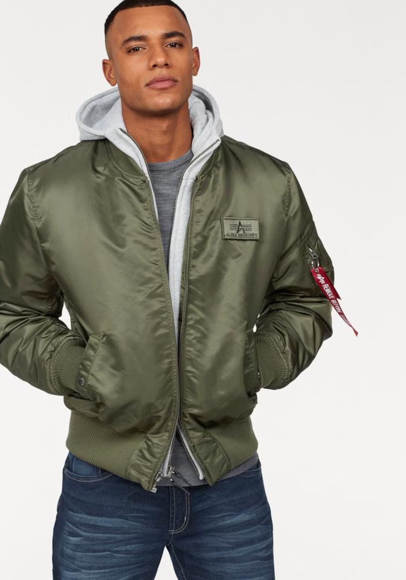 ALPHA INDUSTRIES Prehodna jakna 'MA-1 D-Tec' pegasto siva / oliva - Pepit.si