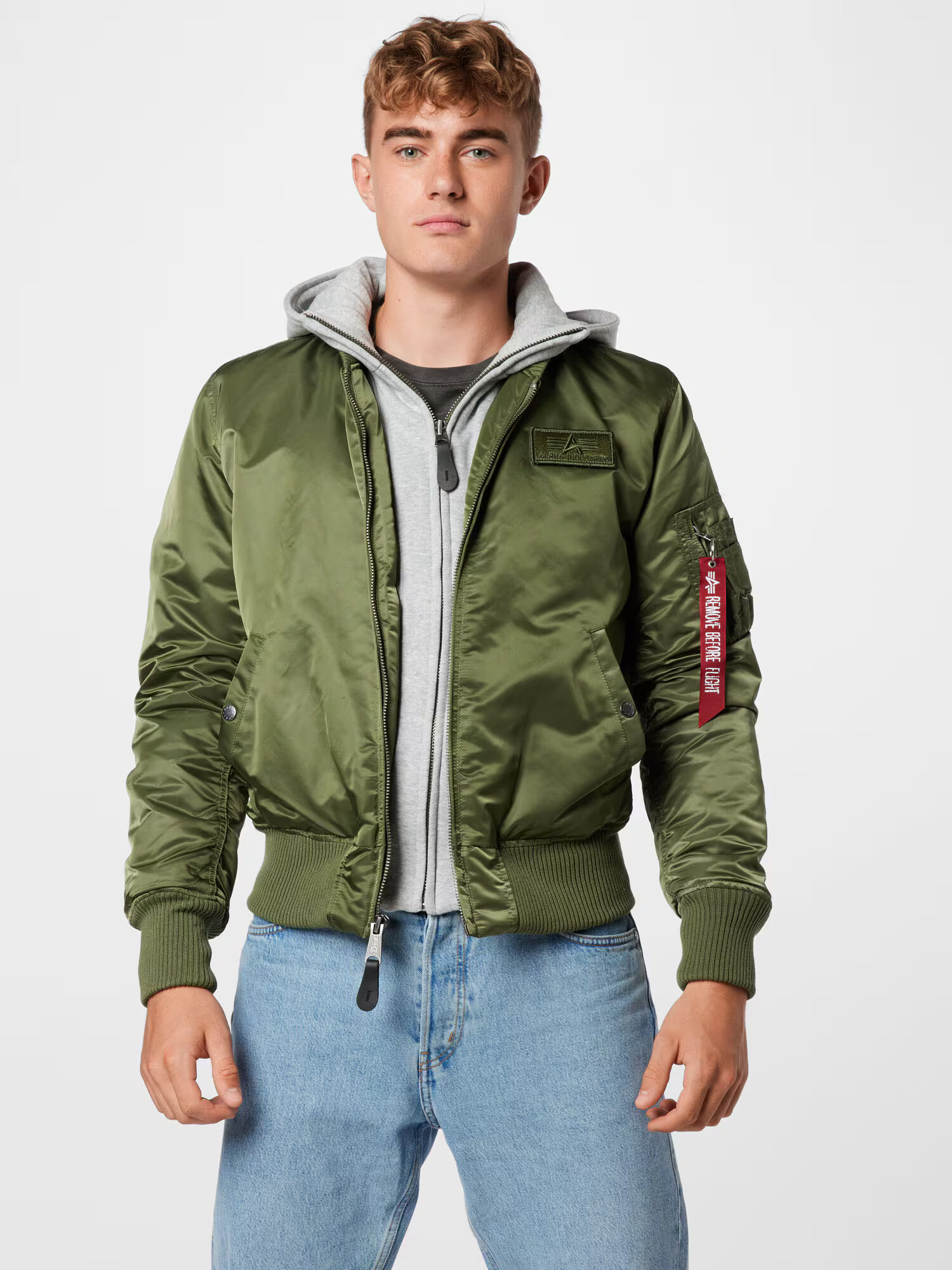 ALPHA INDUSTRIES Prehodna jakna 'MA-1 D-Tec' pegasto siva / zelena - Pepit.si