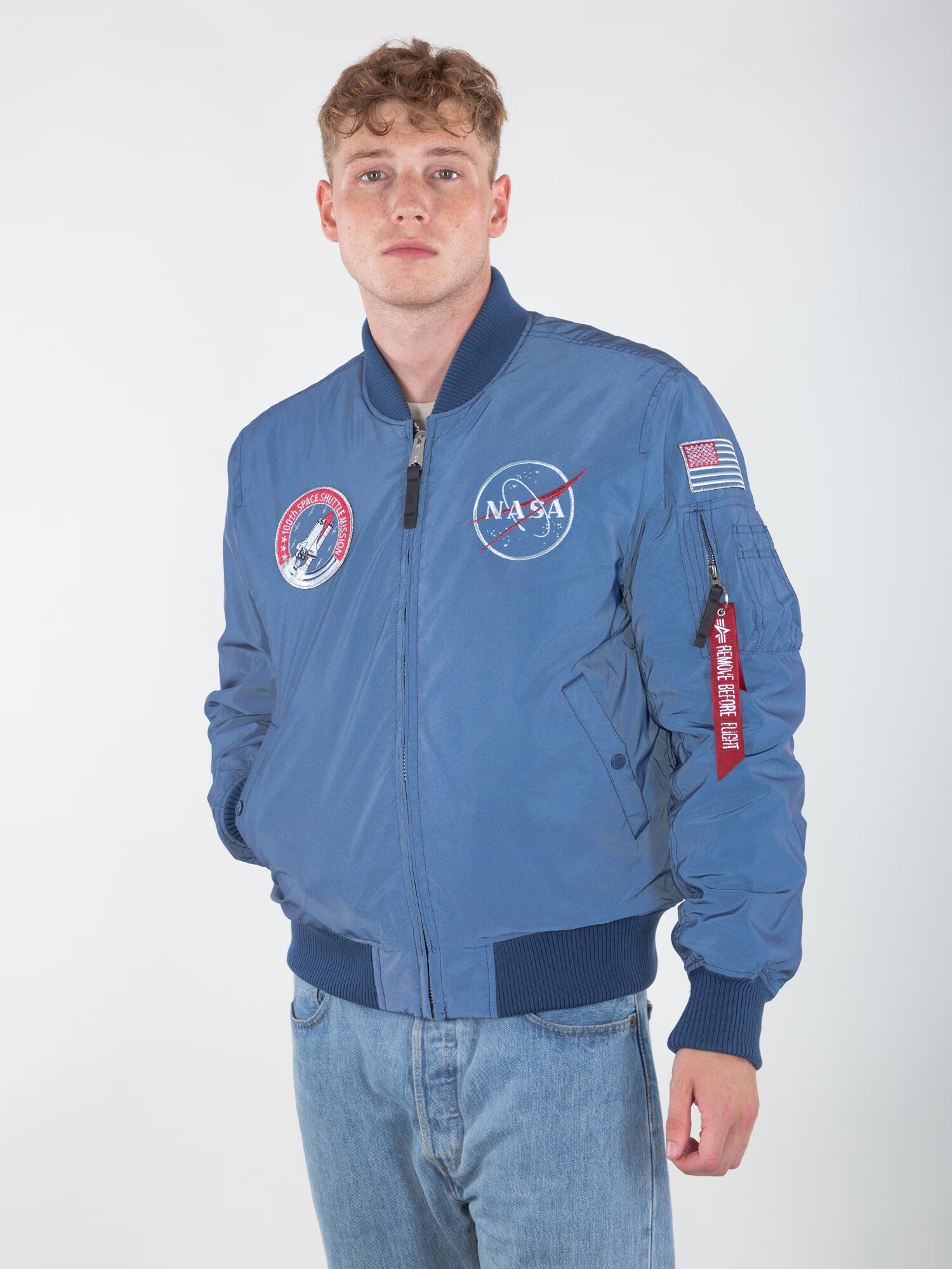 ALPHA INDUSTRIES Prehodna jakna 'MA-1 NASA Reflective' modra / mešane barve - Pepit.si