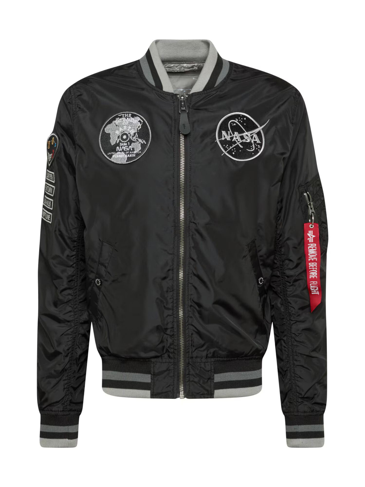 ALPHA INDUSTRIES Prehodna jakna 'MA-1 NASA Voyager' črna / mešane barve / siva - Pepit.si