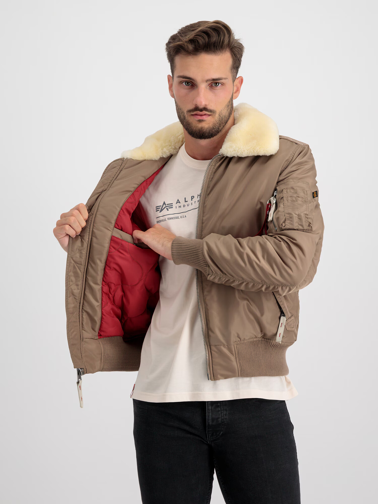 ALPHA INDUSTRIES Zimska jakna 'Injector III' bež / temno siva / rdeča / bela - Pepit.si