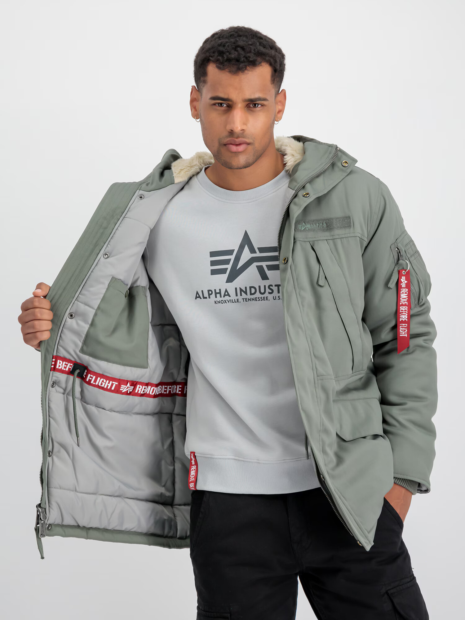 ALPHA INDUSTRIES Zimska jakna 'N3B Expedition' zelena / krvavo rdeča - Pepit.si