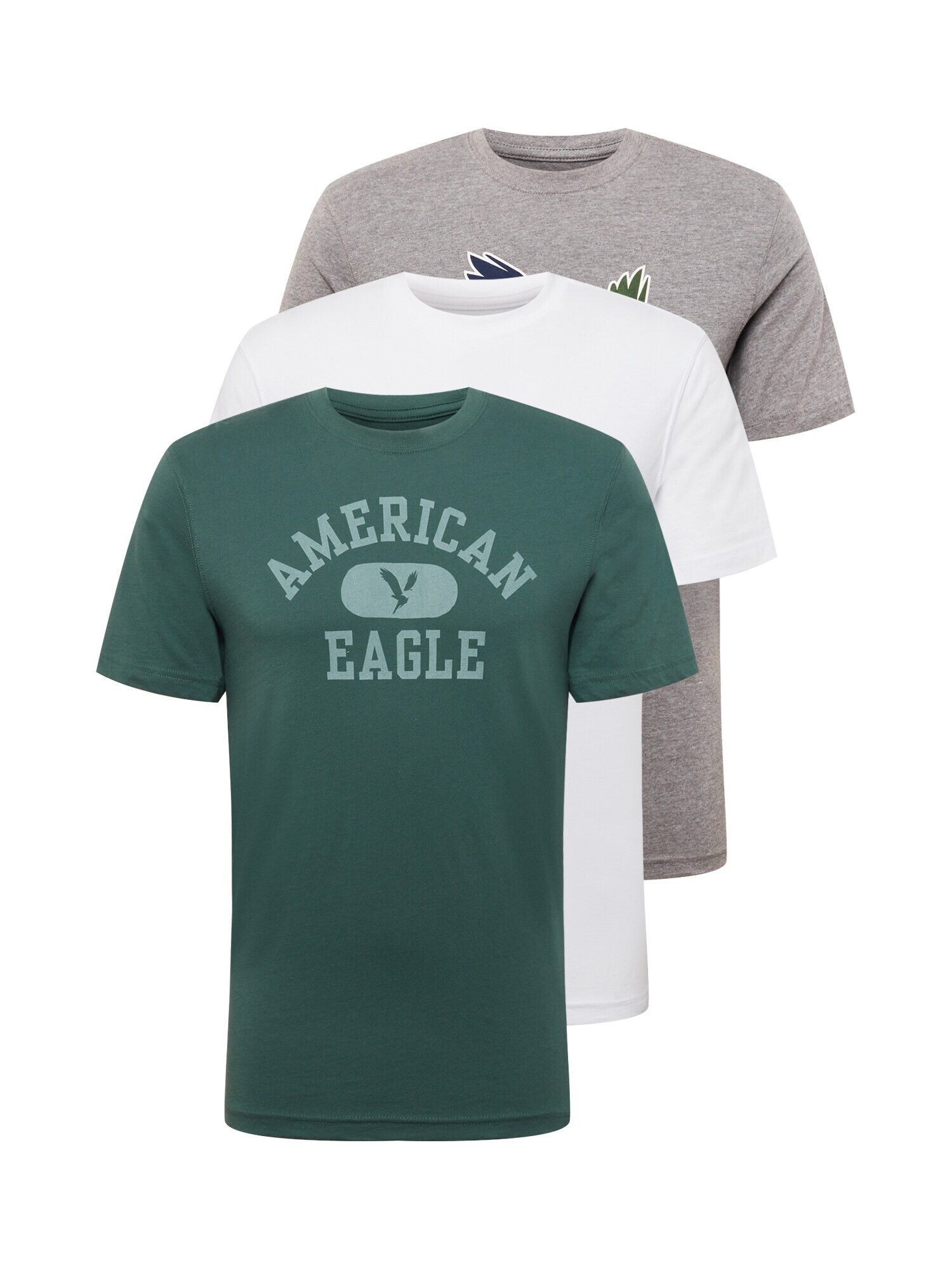 American Eagle Majica 'HEATHERS' temno zelena / bela / pegasto siva - Pepit.si