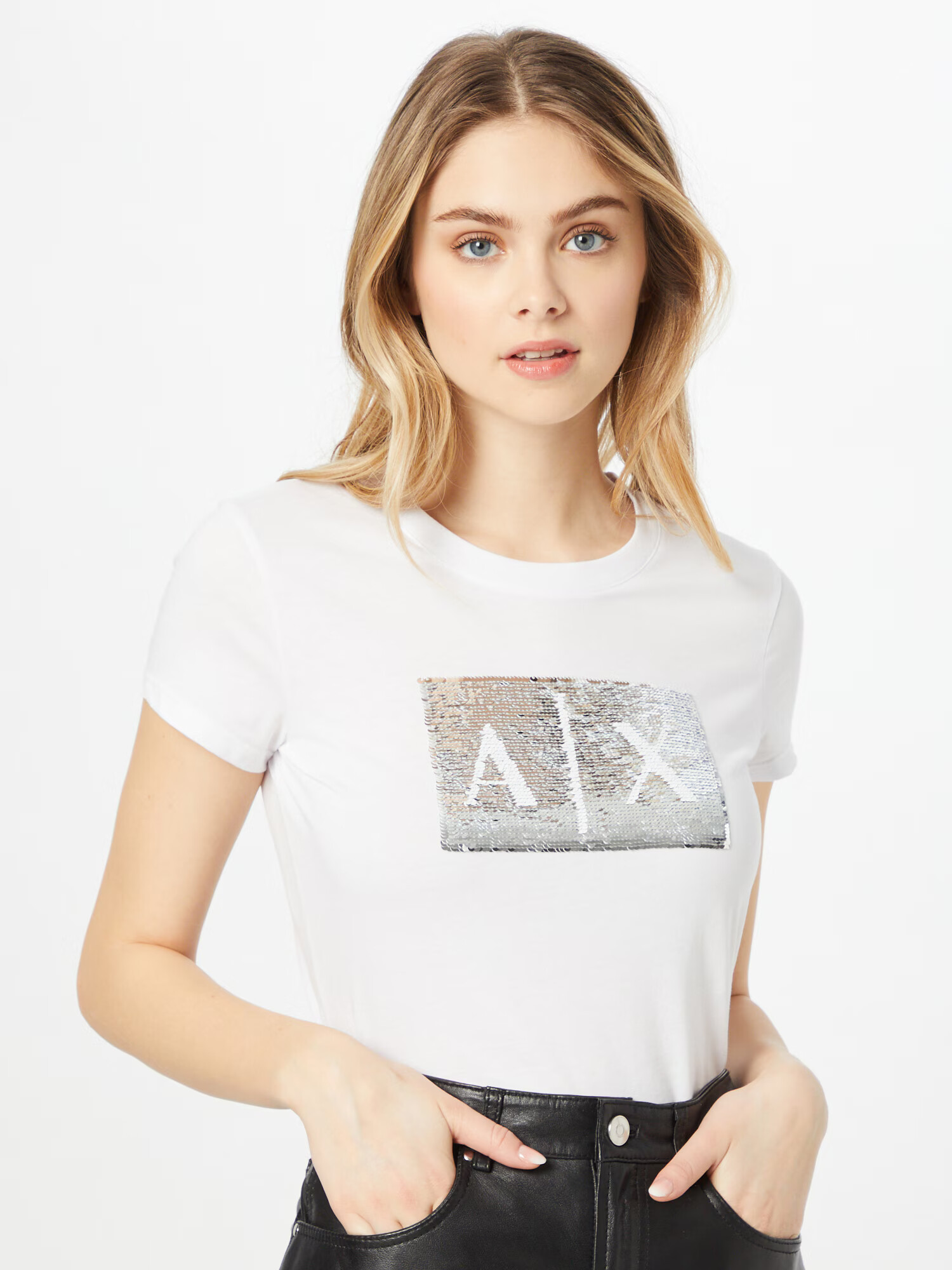 ARMANI EXCHANGE Majica srebrna / bela - Pepit.si