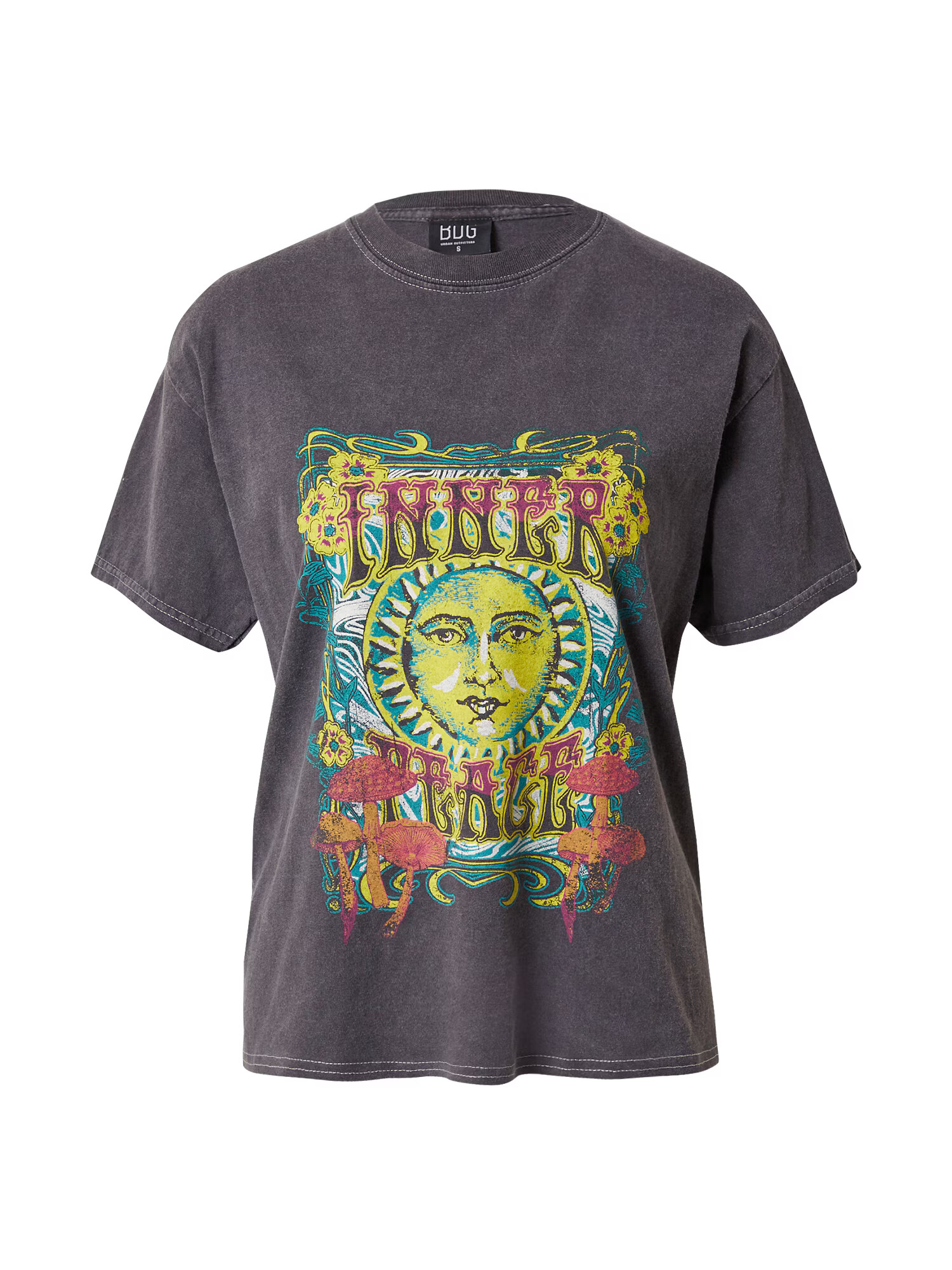 BDG Urban Outfitters Majica 'INNER PEACE' rumena / temno siva / žad / roza - Pepit.si