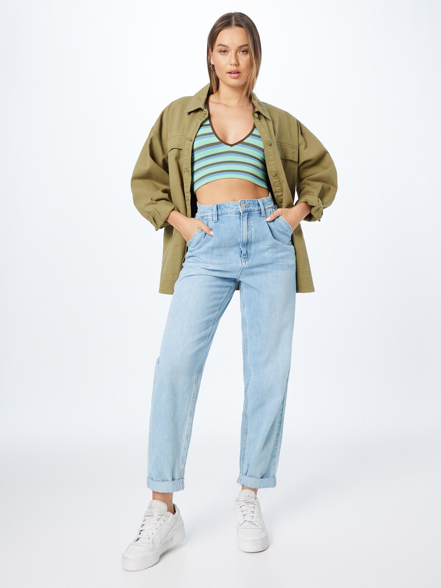 BDG Urban Outfitters Top 'JOSIE' turkizna / temno rjava / svetlo zelena - Pepit.si