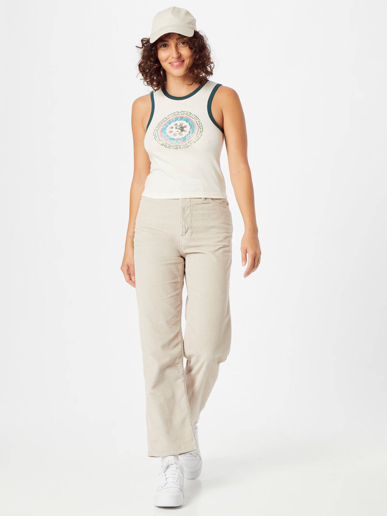 BDG Urban Outfitters Top 'YIN YANG' oliva / petrol / žad / temno roza / bela - Pepit.si