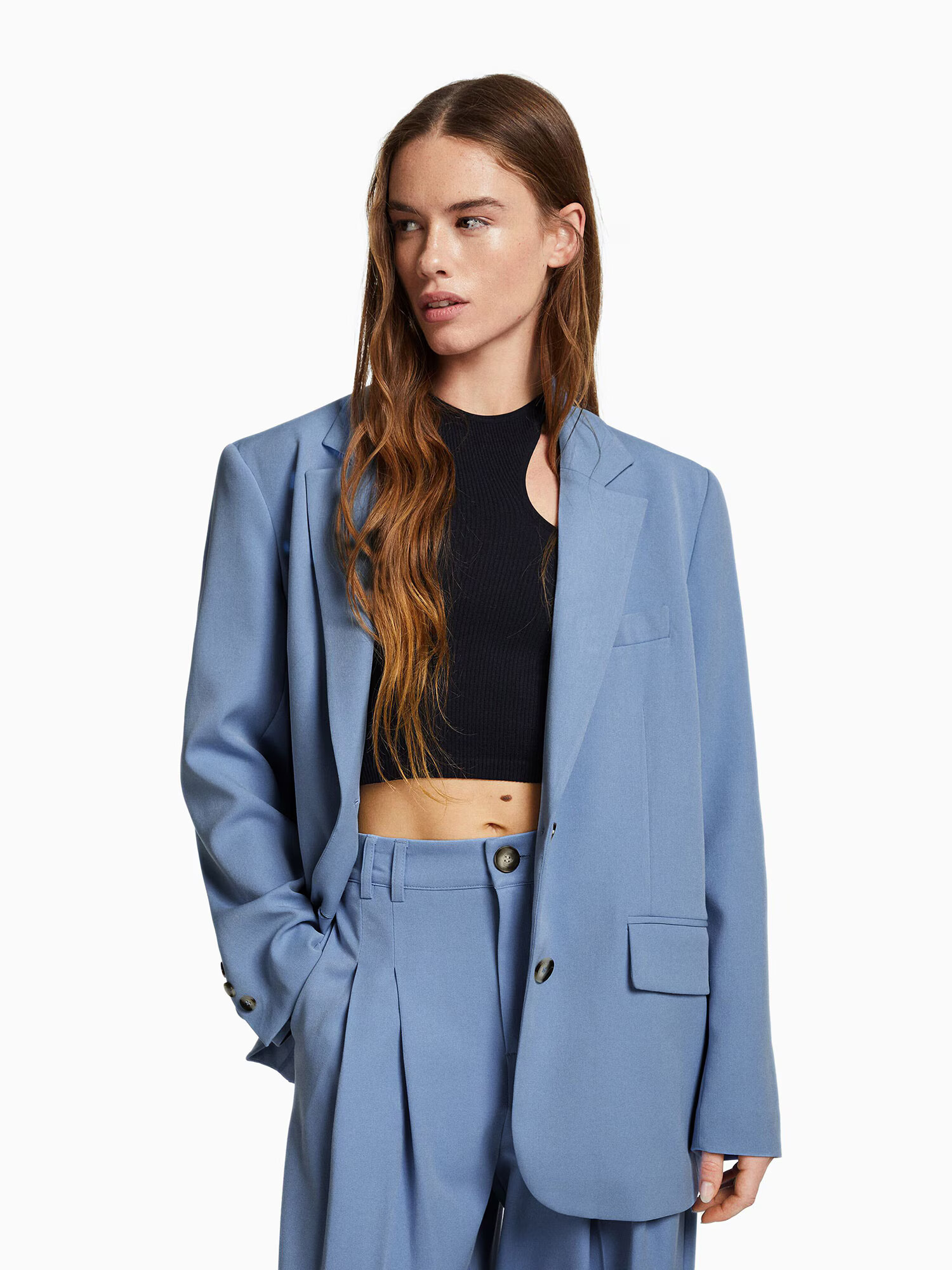 Bershka Blazer golobje modra - Pepit.si