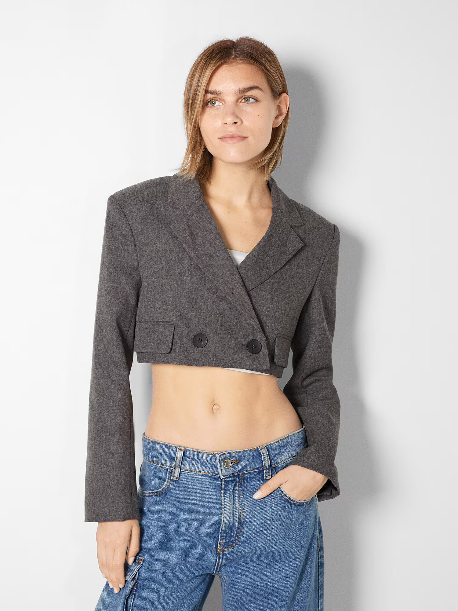 Bershka Blazer temno siva - Pepit.si