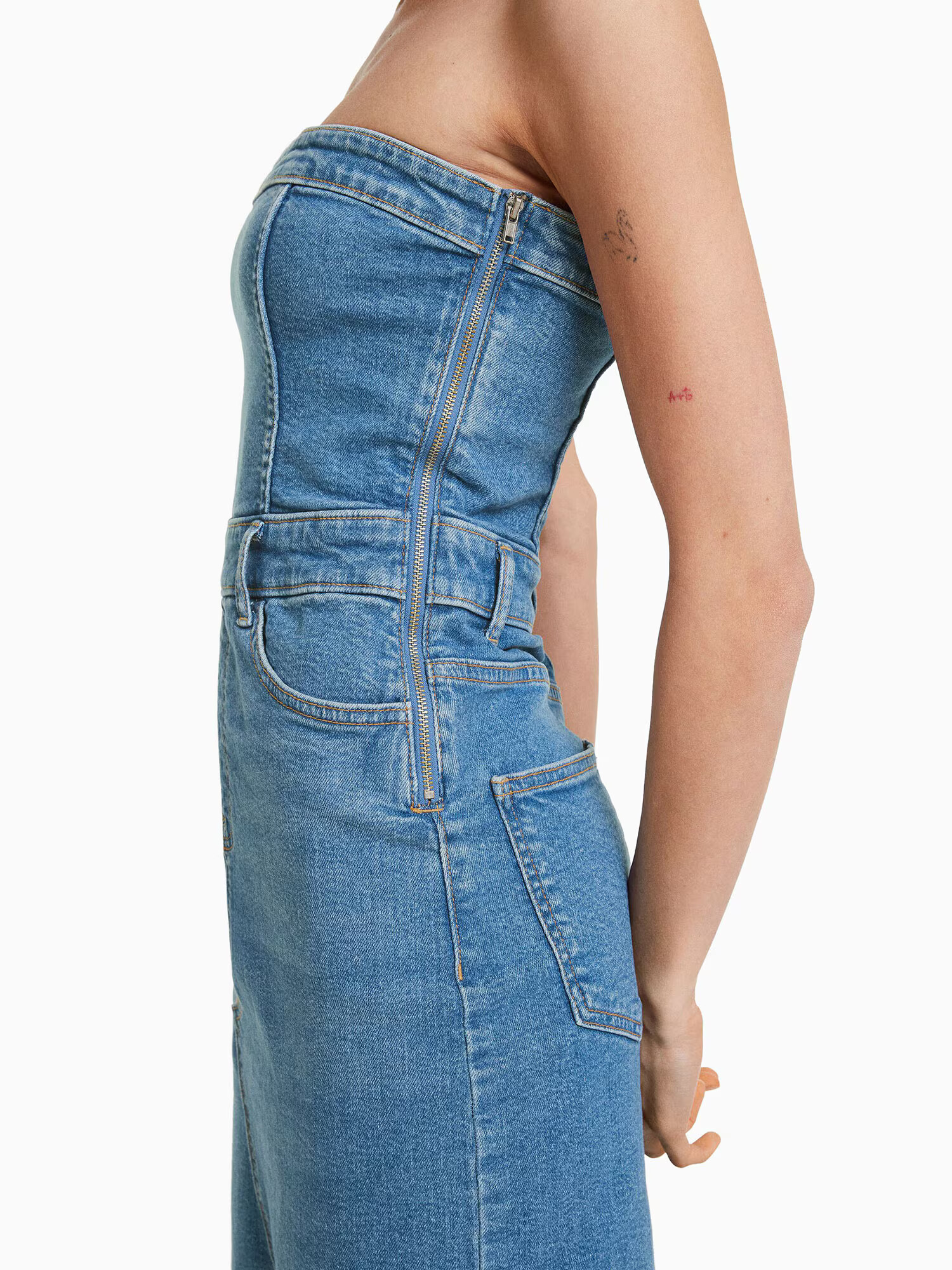 Bershka Obleka moder denim - Pepit.si