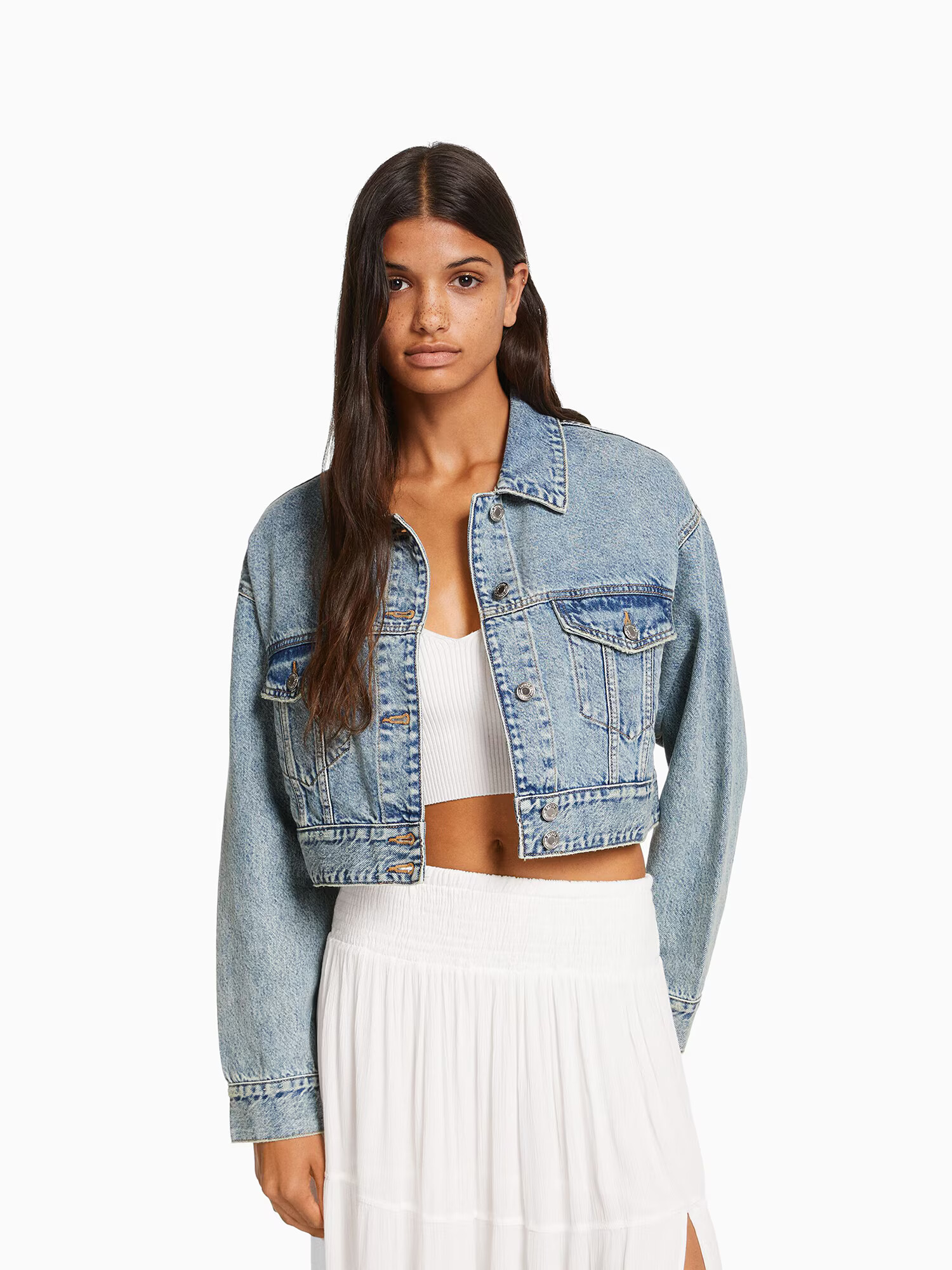 Bershka Prehodna jakna moder denim - Pepit.si