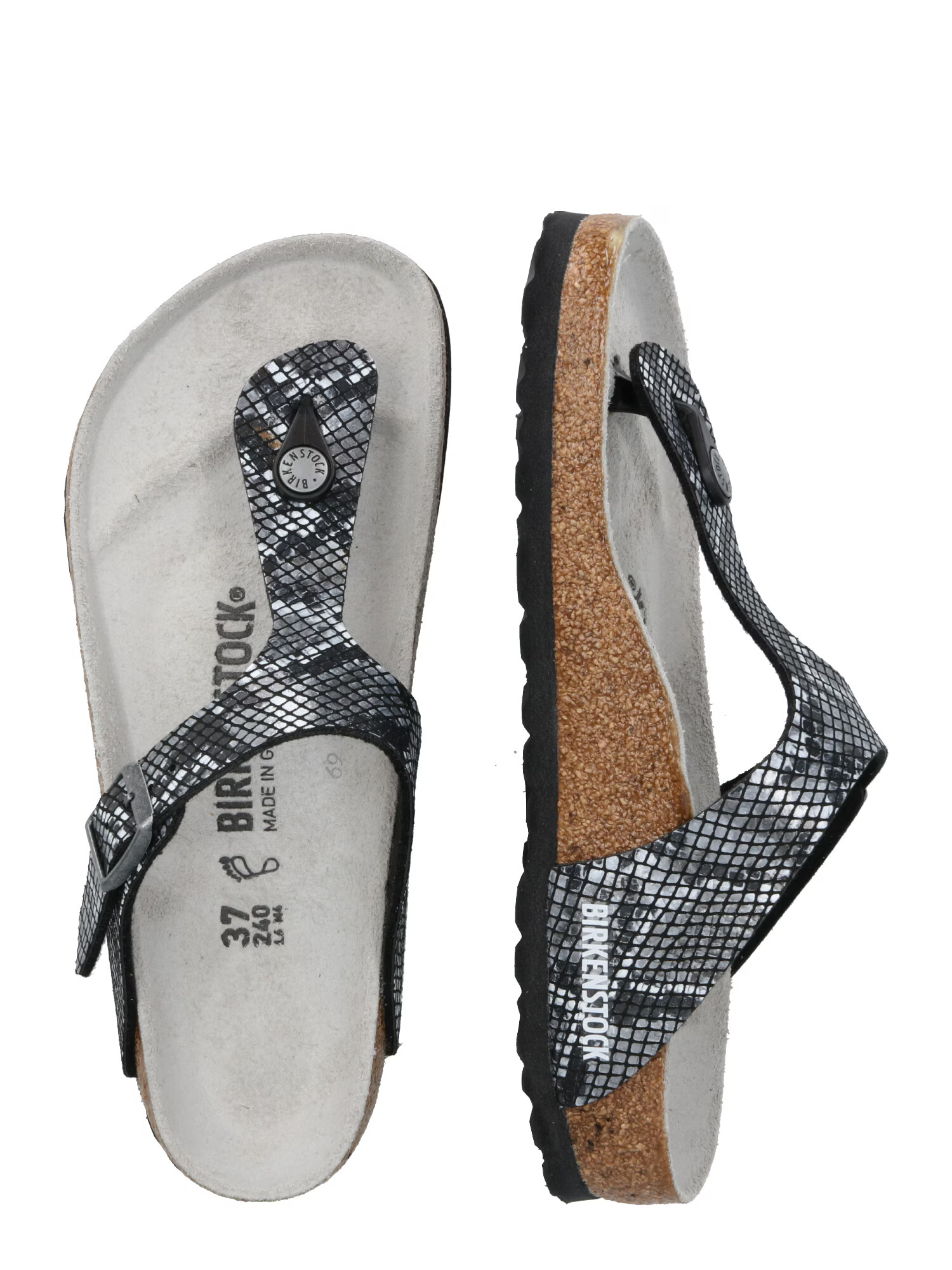 BIRKENSTOCK Japonke 'Gizeh Python' črna / bela / svetlo siva - Pepit.si