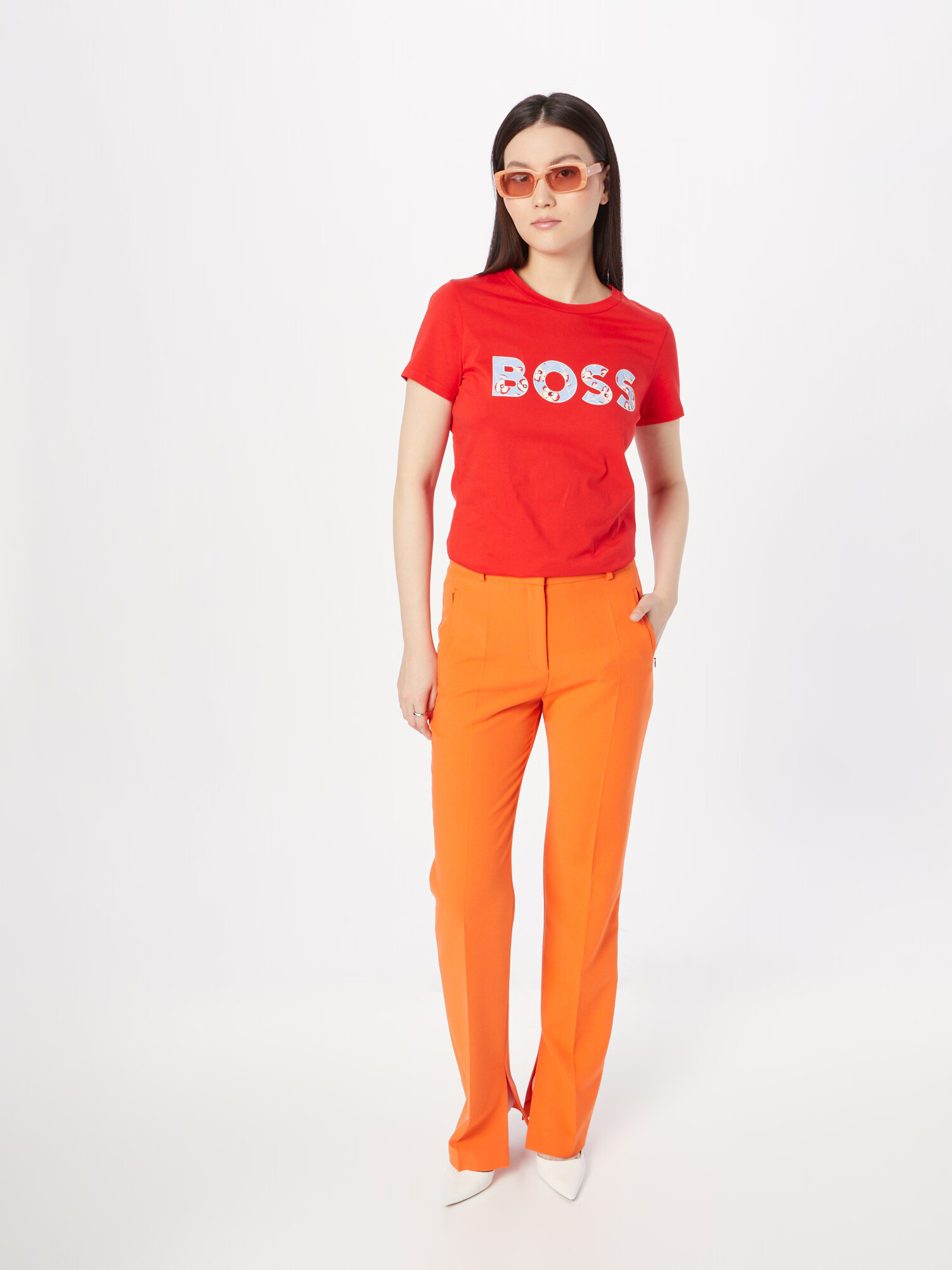 BOSS Orange Majica 'Elogo' kremna / svetlo modra / marelica / grenada - Pepit.si