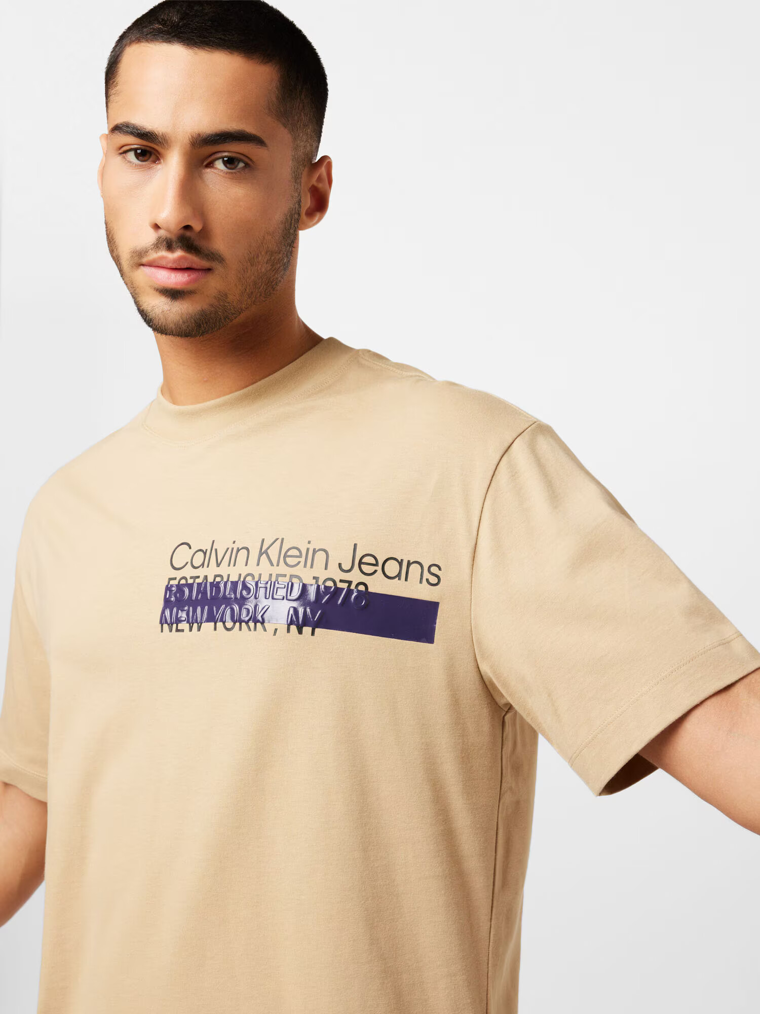 Calvin Klein Jeans Majica bež / sliva / črna - Pepit.si