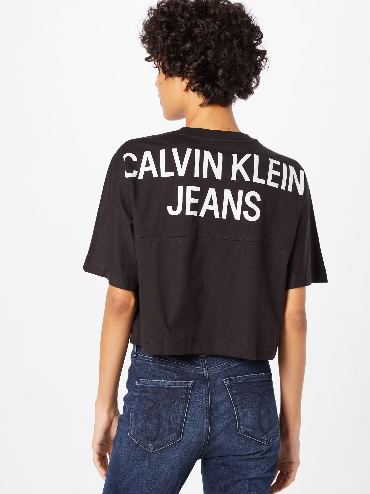 Calvin Klein Jeans Majica 'INSTITUTIONAL DOLMAN' črna / bela - Pepit.si