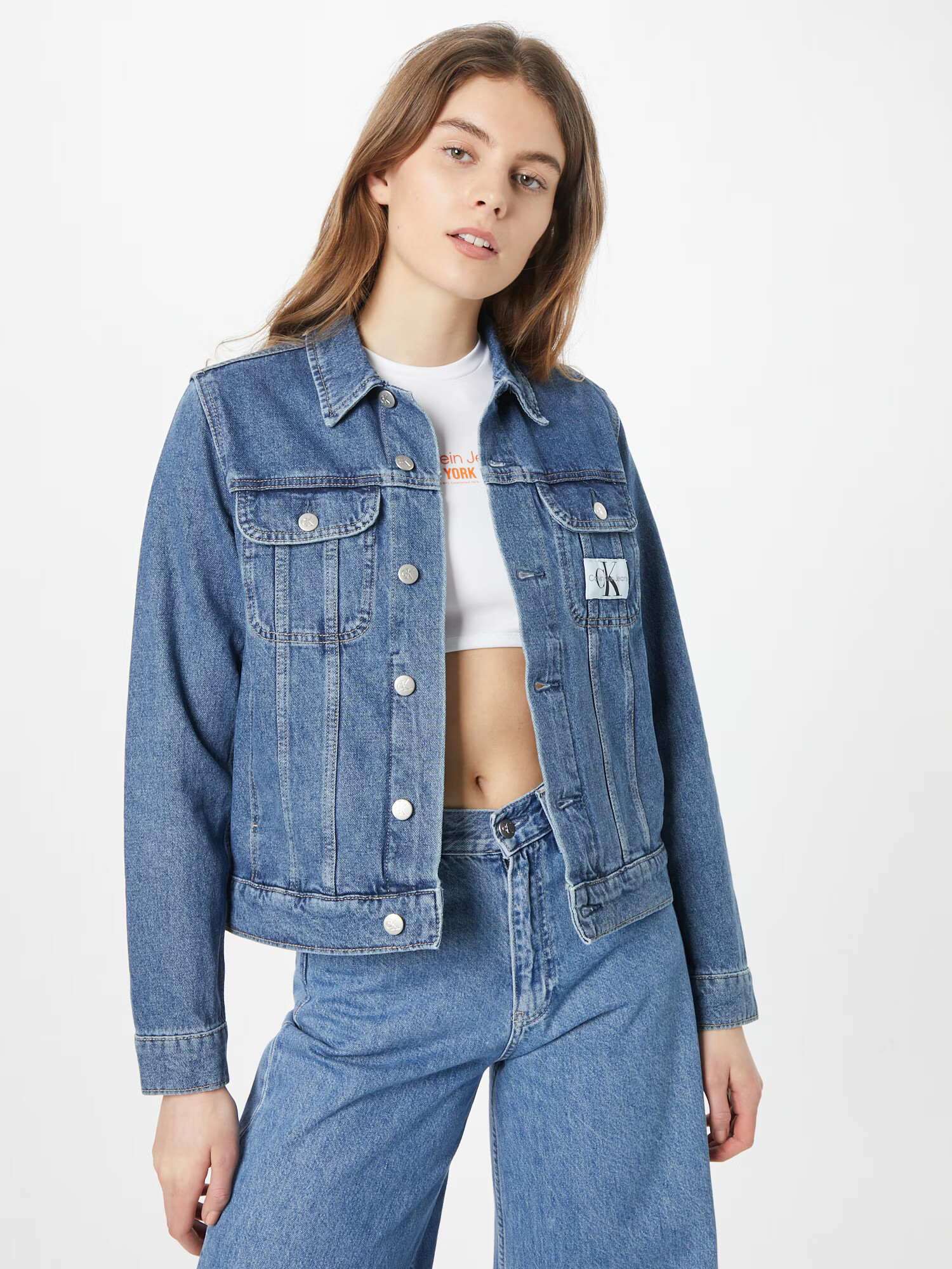 Calvin Klein Jeans Prehodna jakna moder denim / črna / bela - Pepit.si