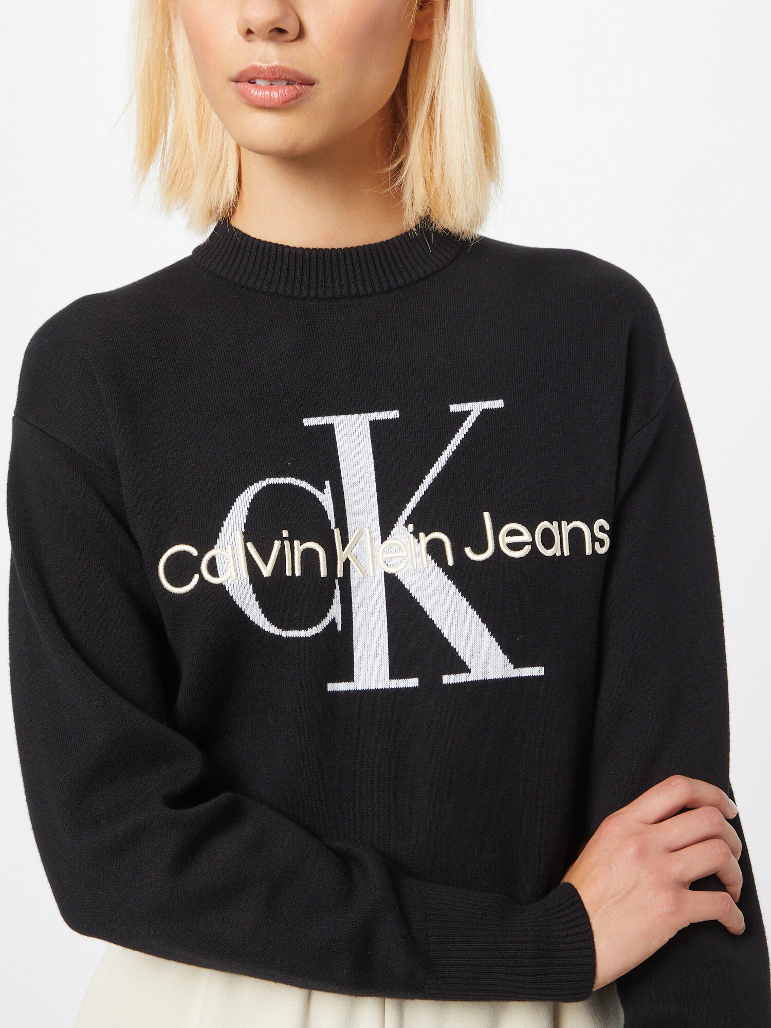 Calvin Klein Jeans Pulover kremna / siva / črna - Pepit.si